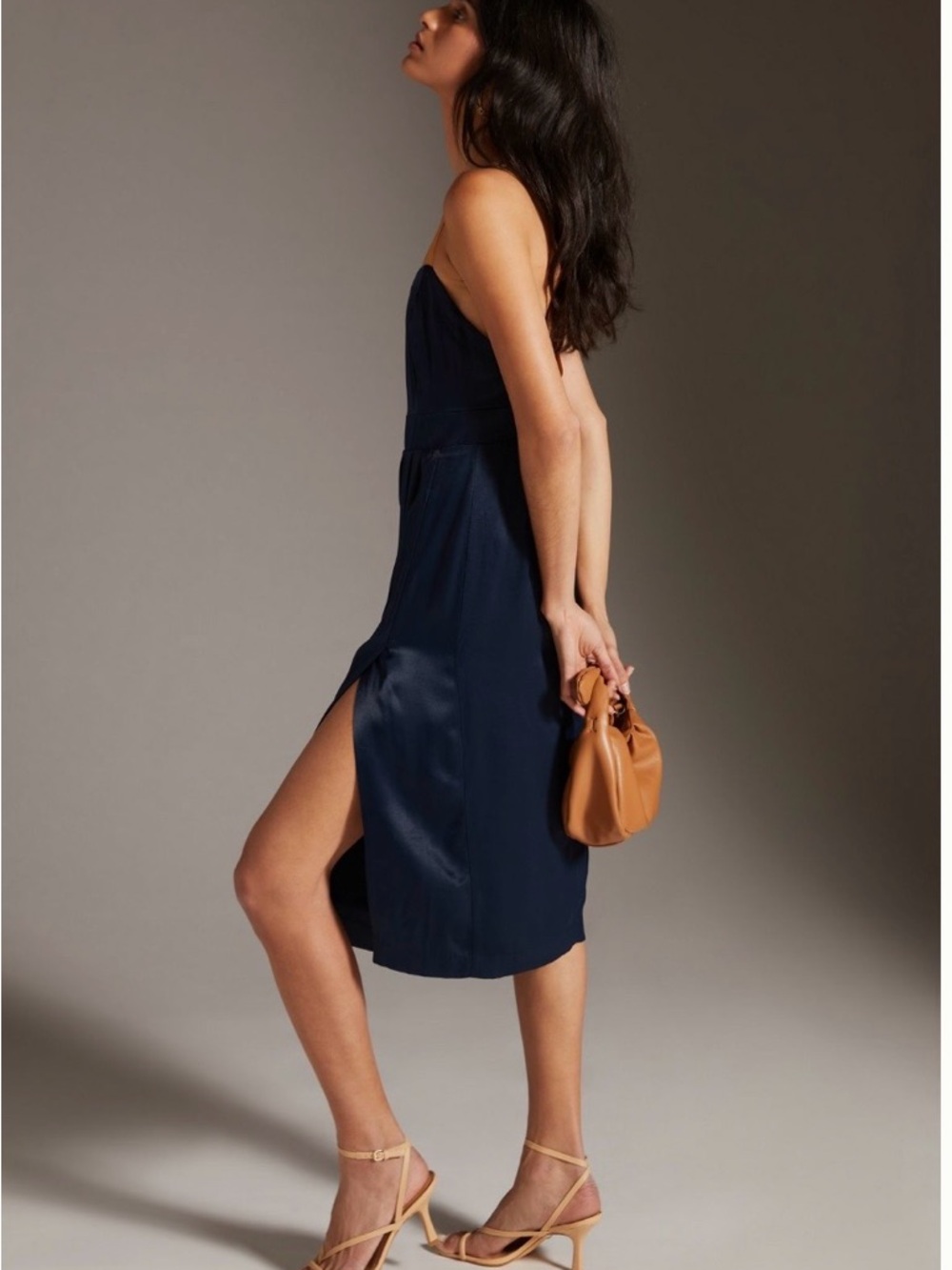 Anthropologie Sweetheart Side-Slit Slip Dress size 8 navy worn once - Picture 2 of 8